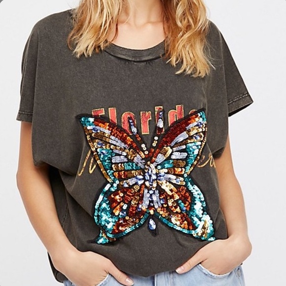 Free People Tops - NWT Free People butterfly sequin graphic tee